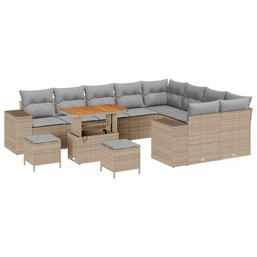 Garden Sofa Set with Cushions 12 Pcs Beige Poly Rattan