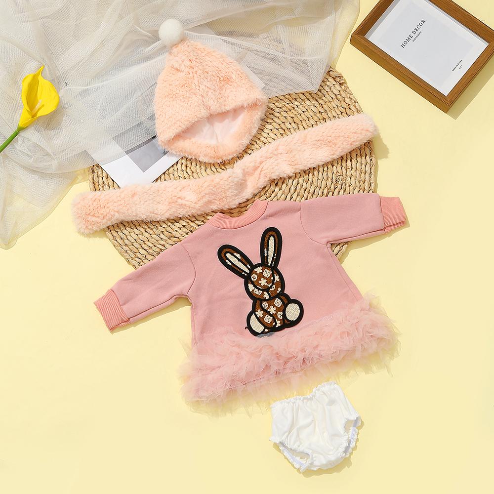 Wiedergeborene Puppenkleidung für 55cm Puppe Plüschkleid und Hosen-Set Kleidung Zubehör Für 21,65 Zoll Baby Puppe Spielzeug Kleidung Zubehör