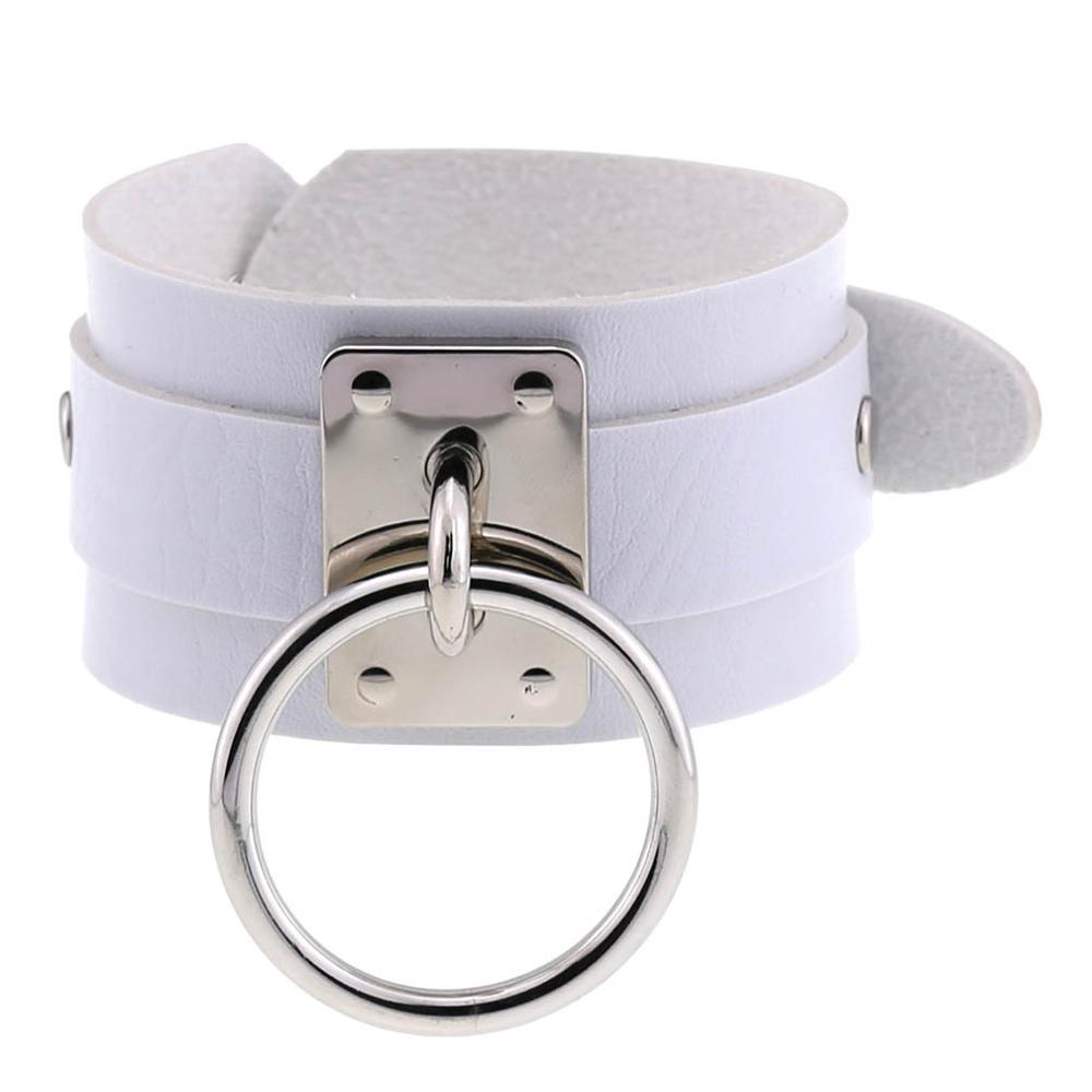 Leren O-Ronde Metalen Polsband Armbanden Harajuku Manchet Gotische Punk Armbanden Voor Vrouwen Mannen Emo Rave Heks Cosplay Feest Sieraden gray