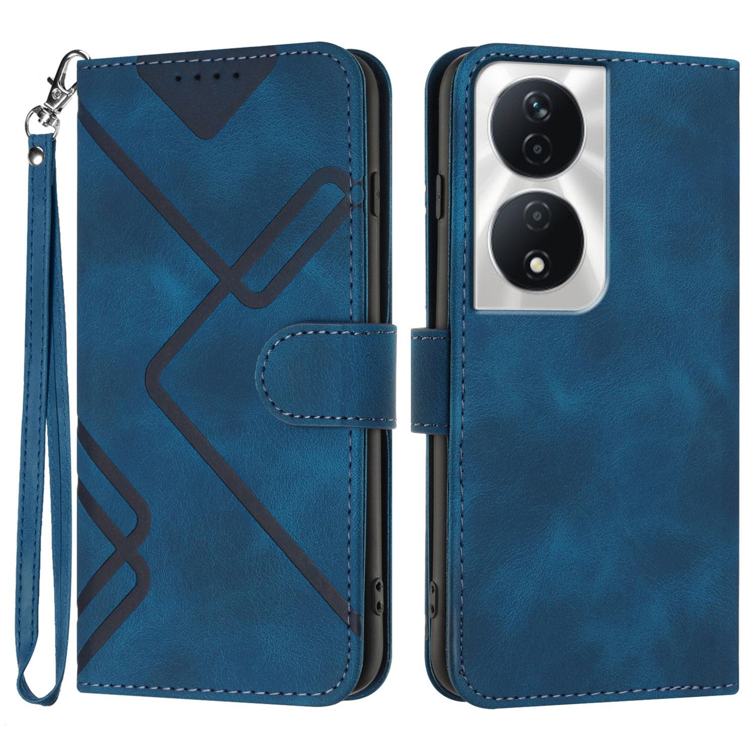 

For Honor X7b 5G/Honor 90 Smart/Honor Play 8T 5G/Honor Play 50 Plus 5G/Honor X7b 4G Wallet Case Line Imprinted PU Leather Phone Cover with Strap Royal Blue