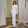 Women's Fashion Round Neck Long Sleeve Slim Dress New European and American Style Maxi Dresses Solid High Waist Party Long Gown