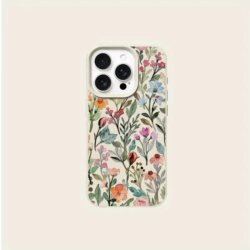 Dyeing Flowers Pattern Phone Case For iPhone 17 Pro Max 16 Plus 15 Pro 14 13 12 11 XR 17Air Lychee Textur Soft Cover