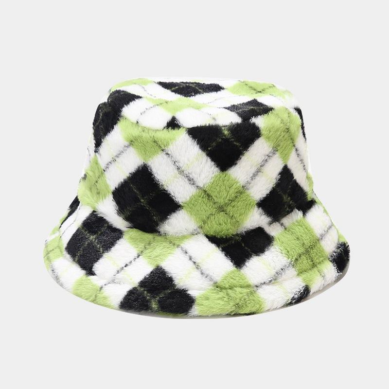 Thick Warm Plaid Fisherman Hat Outdoor Sun Protection Windproof Bucket Hat