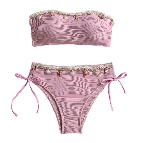 2 Pcs/Set Bikini Set Sexy Solid Color Tube Swimsuit with Chest Pad No Steel Support