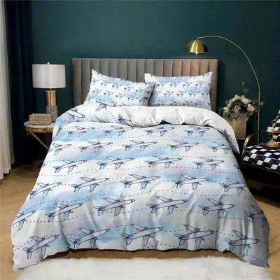 Juego de Funda Nórdica con Estampado de Avión Azul y Blanco Para Niño Hombre Adolescente Niños Funda de Edredón de Microfibra con Funda de Almohada Juego de Funda de Cama de Avión