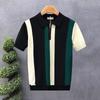 Half Zip Western-style Ice Silk Thin Short Sleeved Sweater Men Summer Cool Knit T-shirt Men Mens Polo Shirt