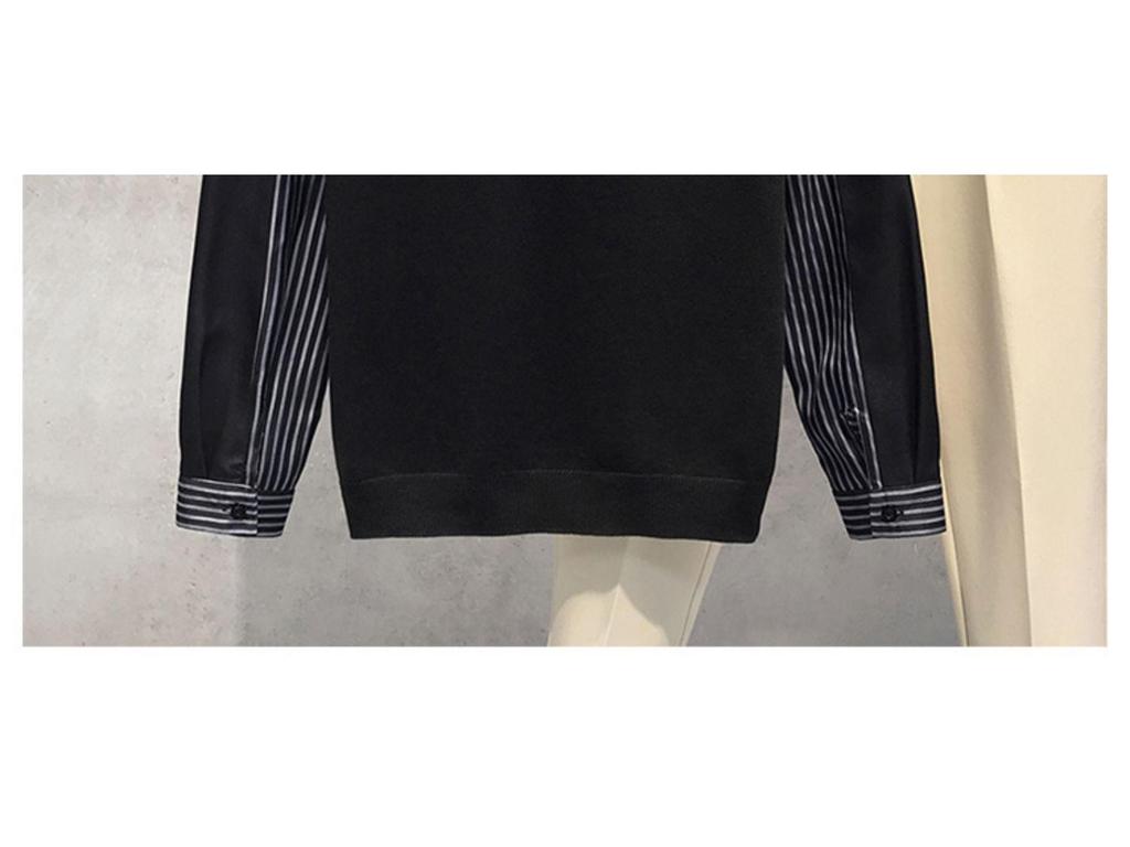 Men's Fake Two-Piece Sweater with Shirt Collar: 2025 Spring/Autumn Patchwork Knitwear Trendy Jacket
