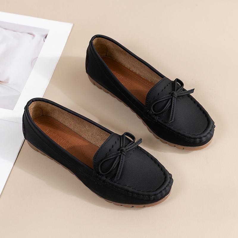 Women's Flat Shoes Autumn New Round Head Mid-mouth Butterfly Knot Soft Sole Anti-slip Wear-resistant Single Shoes