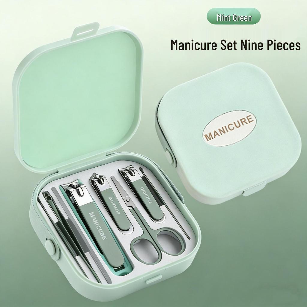 Ensemble de coupe-ongles de luxe 9 pièces: Pince à épiler coudée, Outils de manucure anti-éclaboussures pour hommes et femmes