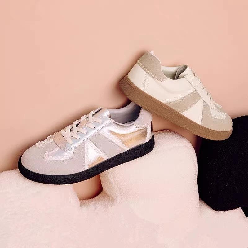 Leather retro lace edge German training shoes women's 2025 new versatile color matching casual sports shoes platform white shoes women