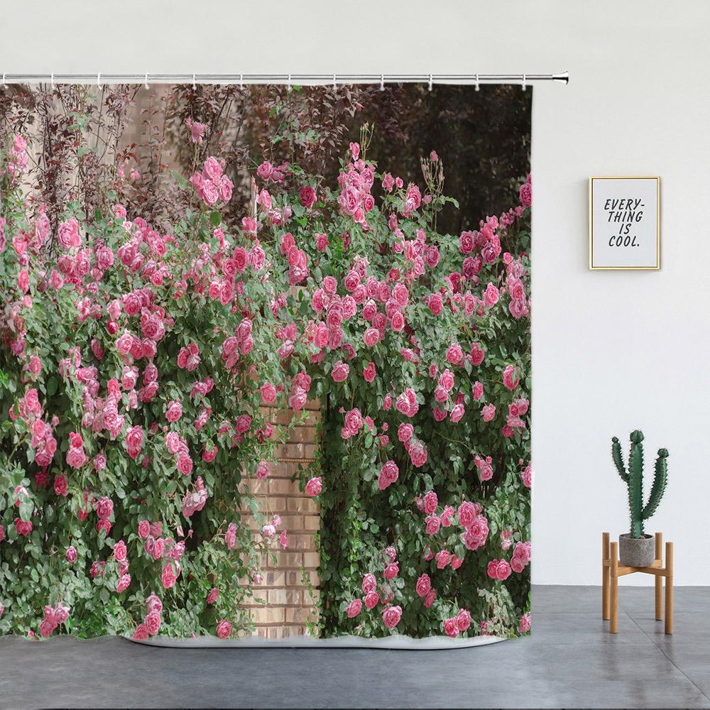 Stone Brick Wall Shower Curtain,Ivy Green Leaves Climbing On Rustic Marble Rocks Stone Wall Fabric Bathroom Shower Curtains
