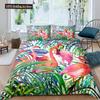 Flamingo Bettbezug Set Tropische Blätter Bettdeckenbezug Palmenmuster Bettwäsche Set Bunte Polyester Steppdecke Für Kinder
