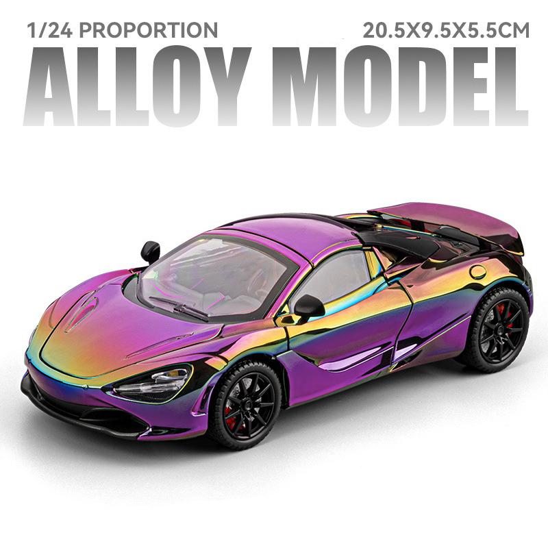 Гальванизированная версия 1/24 McLaren 720S Сплавная модель спортивного автомобиля Литой металл Гоночный автомобиль для трека Модель автомобиля Звук и свет Детская игрушка Подарок