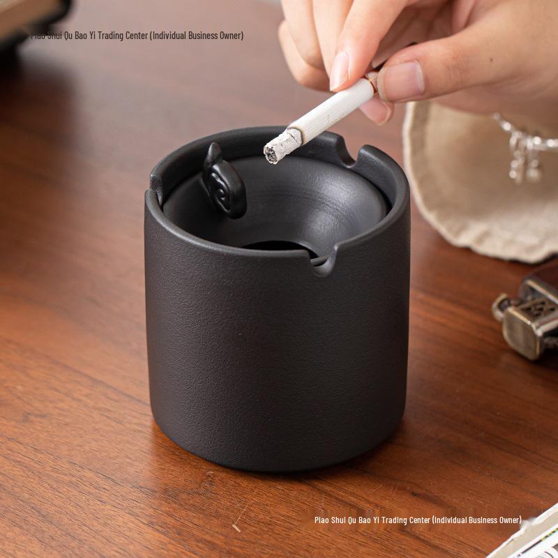 Large Ceramic Ashtray for Tea Room, Living Room, or Office - Chinese Style, Anti-Fly Design