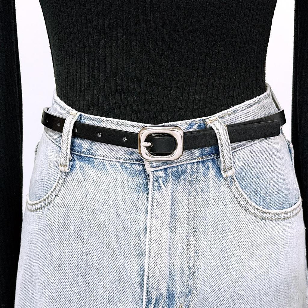 Versatile Women's Thin Waist Belt - Solid Color Pin Buckle Leather Belt for Dresses, Jeans, Jackets, and Waist Cincher Accessories.