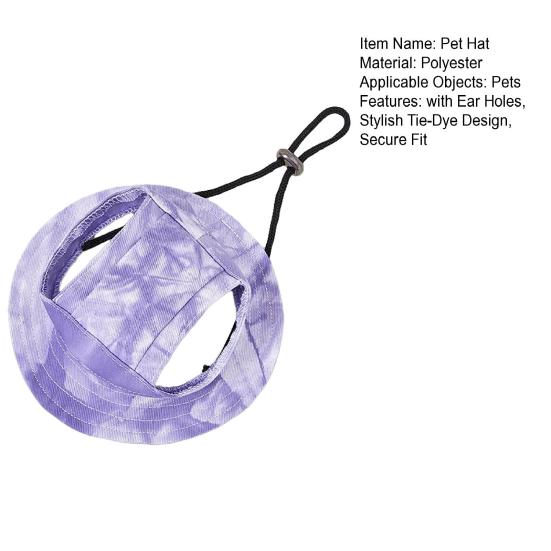 Pet Sun Hat Drawstring Adjustable Tie-Dye Denim Pet Hat Breathable Sun Protection Hat with Ear Holes for Dogs And Cats