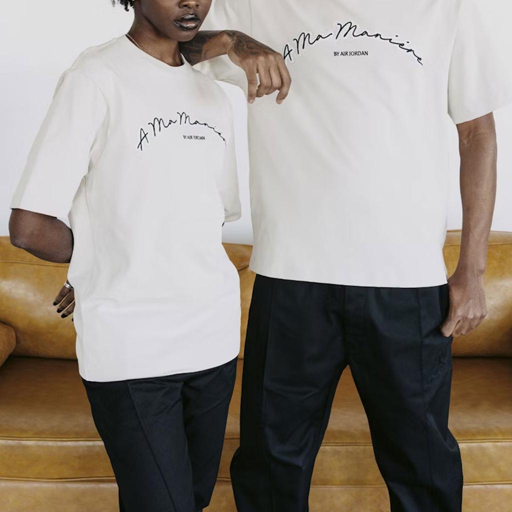 Jordan X A Ma Maniére T-shirt à manches courtes et col rond avec imprimé logo brodé vintage Unisexe Hauts Blanc FN0610-104