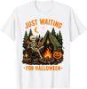 Just Waiting for Halloween Meme Campfire Skeleton Unisex T-Shirtrt