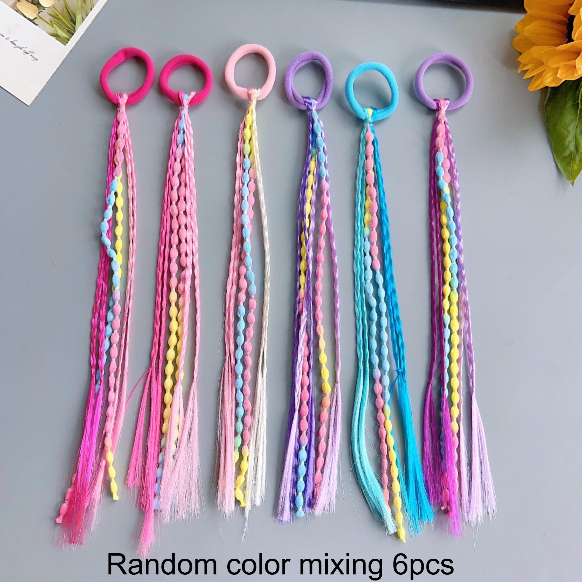 

6pcs of Headwear Multi-Color Wig Braids Hair Circle Sweet Cool Boxing Braid Rubber Band High Ponytail Bean Braid Hair Rope