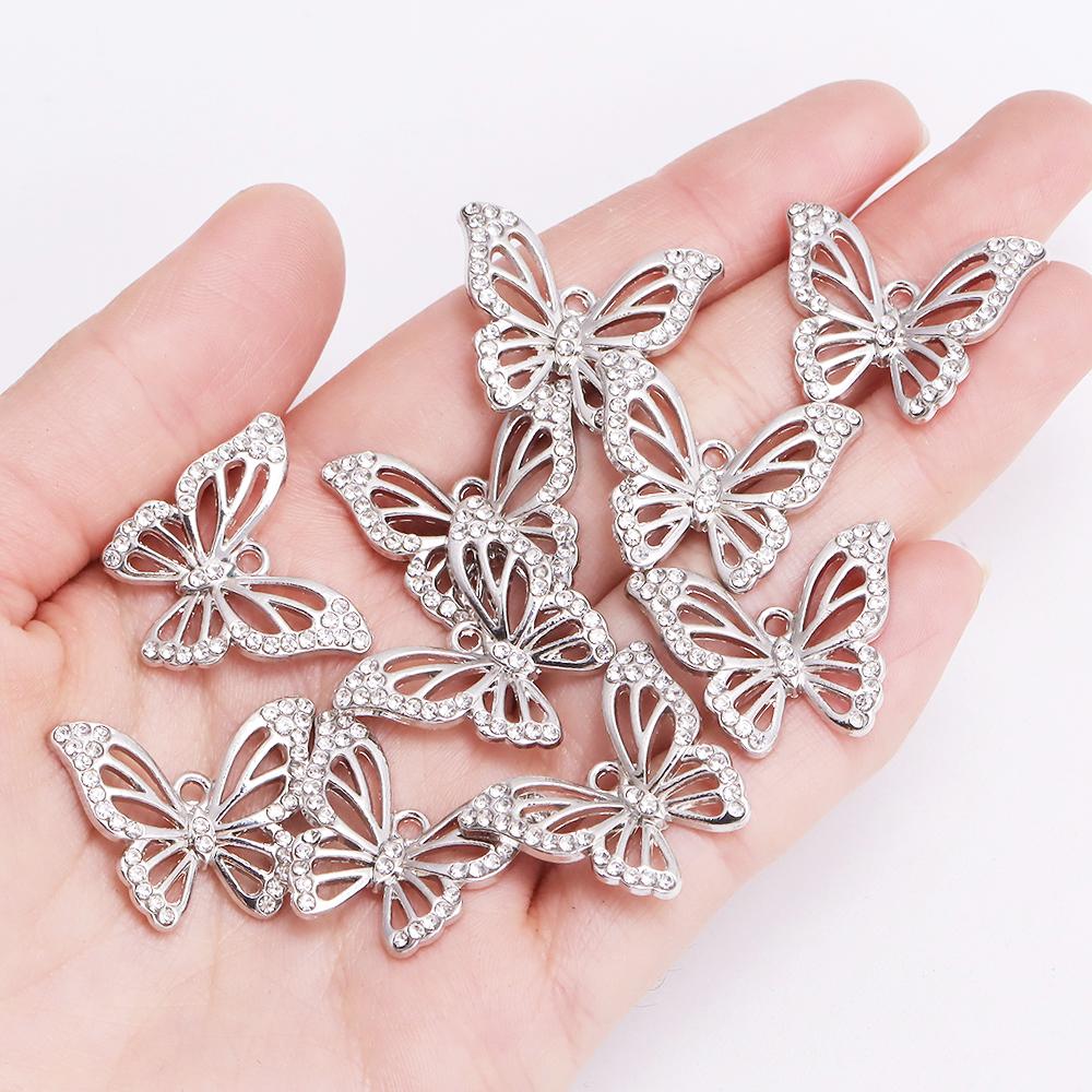 10Pcs Fashion Crystal Zircon Butterfly Pendant Women Exquisite Luxury Butterfly Charms Clavicle Necklace Jewelry DIY Accessories