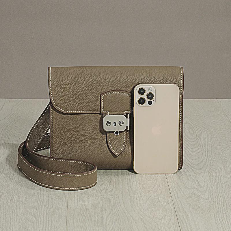 Korean Style Genuine Leather Crossbody/Clutch Bag - Large Capacity, Cowhide, Dual-Purpose