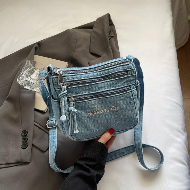 Denim Small Bag Women's Bag Multi-compartment Casual Fashion Simple Change Mobile Phone Bag Messenger Bag Fashion Shoulder Square