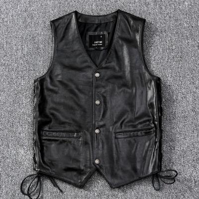 Chaleco de Cuero para Hombre, Capa Superior Piel de Vaca Ajustado Cuello en V Cierre de Pinza de Poni