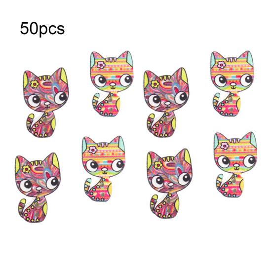 

50 шт./компл. пуговицы с 2 отверстиями, деревянные красочные пуговицы ручной работы с маленьким котенком, одежда Small Kitten