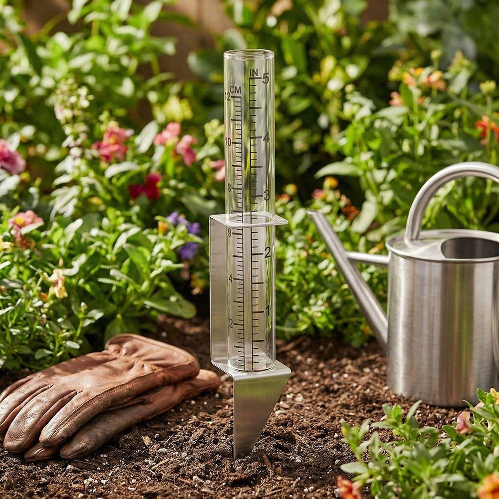 Easy To Read Glass Rain Gauge 2 in1 Mounting Rack Garden Moisture Meter  Farm Rain Measurement