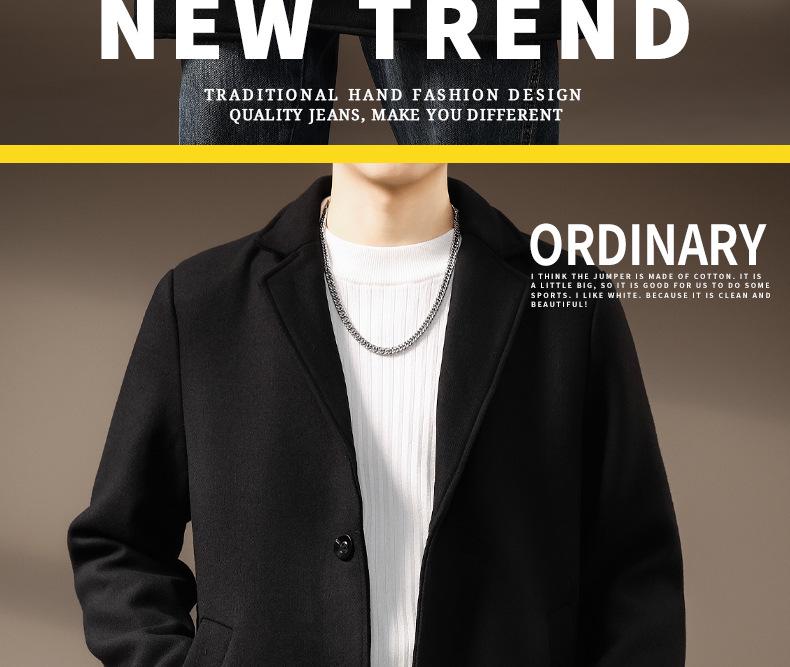 Men's Wool Tweed Mid-Length Suit Collar Windbreaker - British Style Autumn/Winter Coat