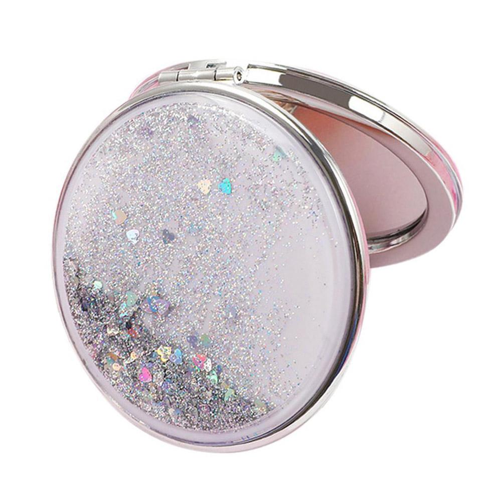 Creative Quicksand Small Mirror Portable Magnifying Standing Hand Vanity Cute Square Pocket Mak U0S8
