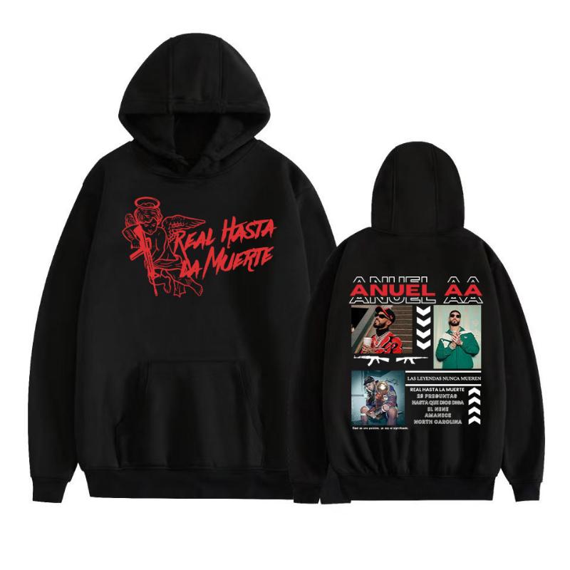 Rapper Anuel AA Real Hasta La Muerte 2026 Grafik Hoodie Herren Damen Mode Hip Hop Harajuku Pullover Langarm Sweatshirt Oberteile