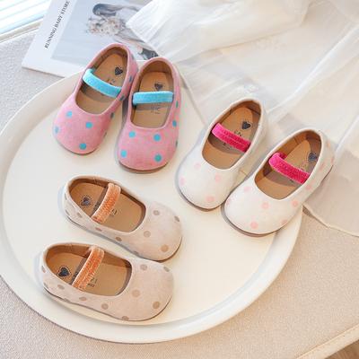 Cute Polka Dots Shallow Suede Moccasins Shoes Girls Ballerina Slip On Round Toe Elastic Band Flats Shoes Child Size 21-38 I03202