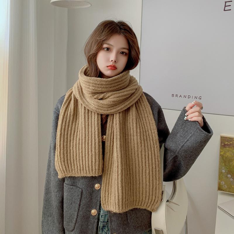 New Korean version solid color soft waxy wool scarf women's winter warmth college style student versatile couple knitted scarf