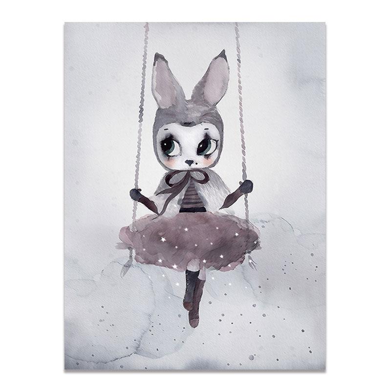 Moderne Nordic Kaninchen Mädchen Engel Wand Kunst Cartoon Leinwand Malerei Spray Farbe Kunst Poster Kinder Baby Kinderzimmer Wandmalereien