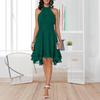 Summer Women's Solid Chiffon Dress Sexy Sleeveless Cropped  Halter Party Dresses Casual Plus Size O-neck Knee-Length Dresses