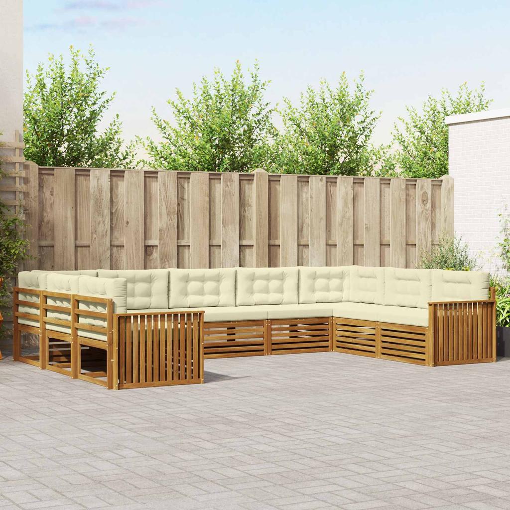 Outdoor Sofa Set 9 Pcs Natural and Cream Solid Acacia Wood