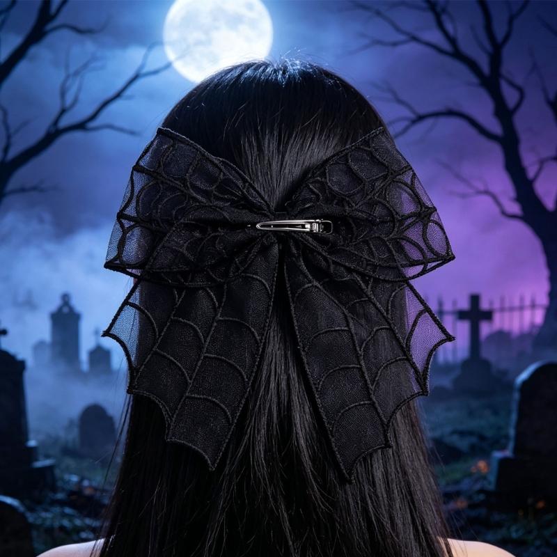 Dark Mesh Spiderweb Hair Clip With Fabric Center Detail, Gothic Hair Accessory for Costume Parties, Dance Outfits, Daily Styling, and Gift Giving