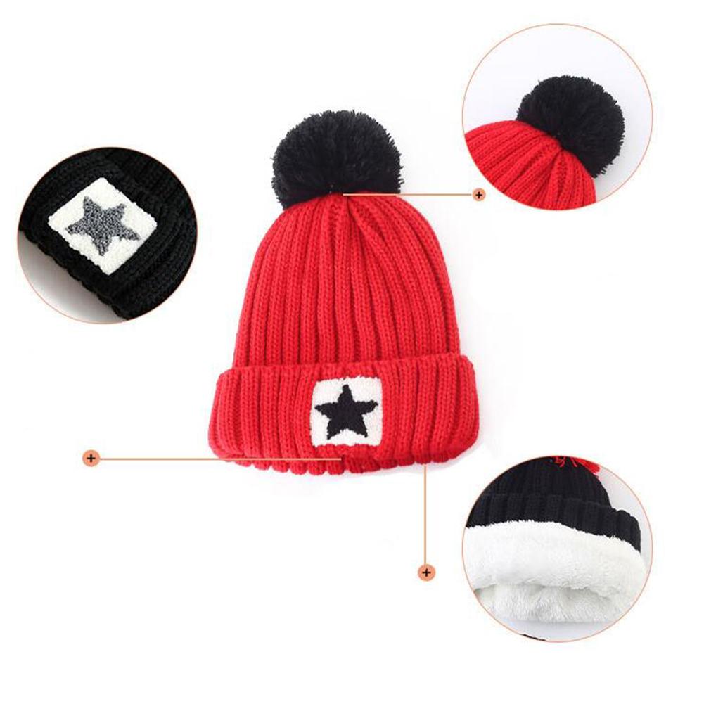 2Pcs/set Kid Knitting Hat Beanie + Long Scarf Thicken Velvet Cute Star Winter Warm Set
