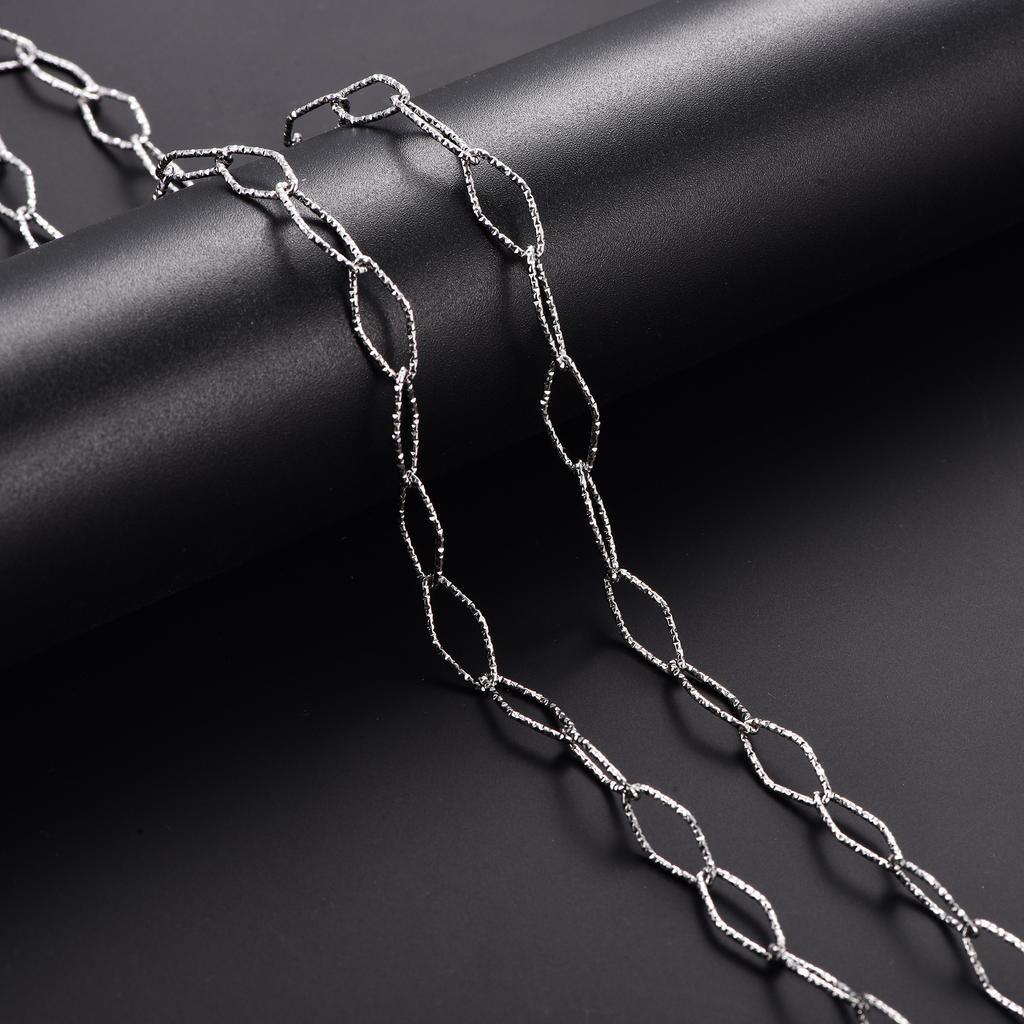 6.5/7/8mm Chic Glitter Stainless Steel Link Cut Oval Figaro Chain Necklace for Women Men Geometric Rhombus Choker Metal Jewelry