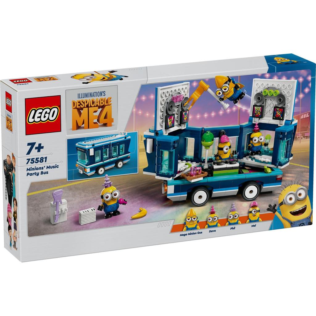 LEGO Minion Music Party Bus Toy, Birthday Gift, Building Blocks, for Girls and Boys Ages 7, 8, and 9, Pretend Play, Pretend Play, Model 75581
