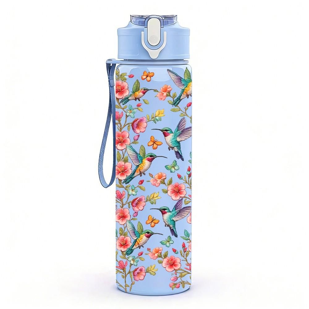 1PC Loose Wild Red Poppy Stem Floral Print 750ml Color Plastic Sports Water Bottle Leakproof Flip Straw Lid Suitable for Sports Office Home Use