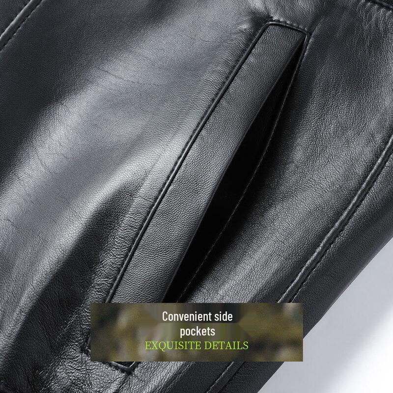 Futhing Men's Genuine Sheepskin Lapel Leather Jacket