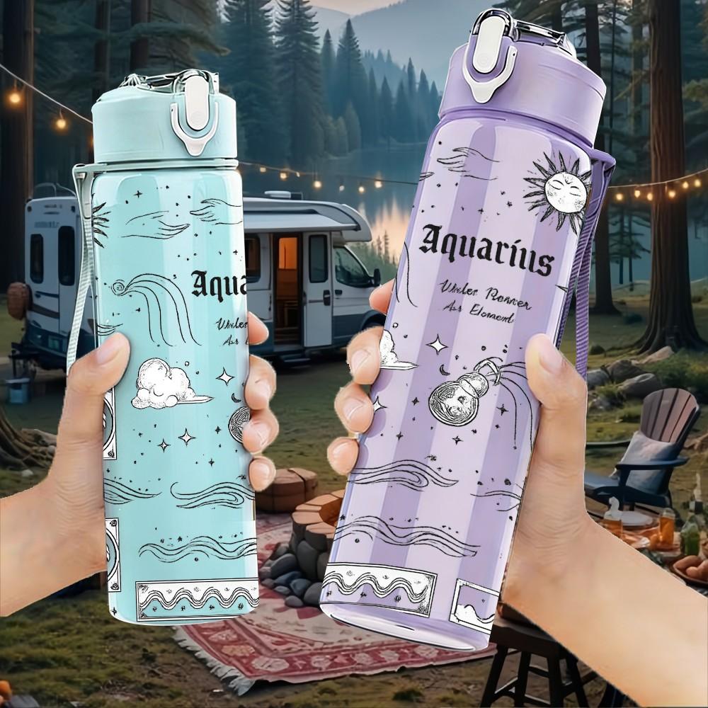 1PC Sun Moon Star Witch Line Sketch Print 750ml Color Plastic Sports Water Bottle Leakproof Flip Straw Lid Suitable for Sports Office Home Use
