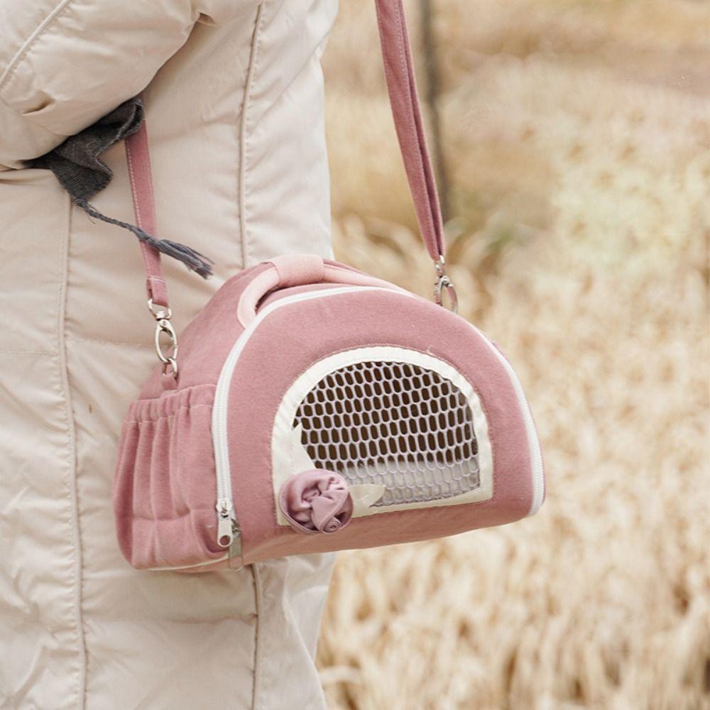 Convenient Velvet+Mesh Small Pet Carrier Bag Breathable Comfortable Pet Messenger Bag Portable Hamster Handbag Guinea Pig