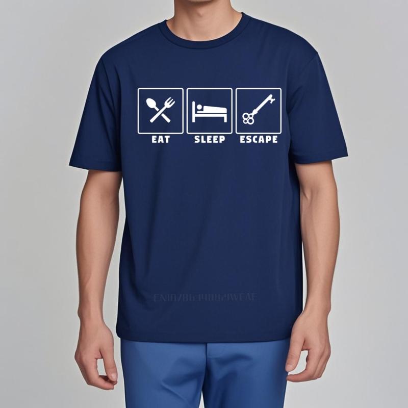 Men Cotton Tshirt Unisex Summer Man Tshirt Eat Sleep Escape Short Sleeve Solid Color Round Neck Tops Brand T Shirt for Man