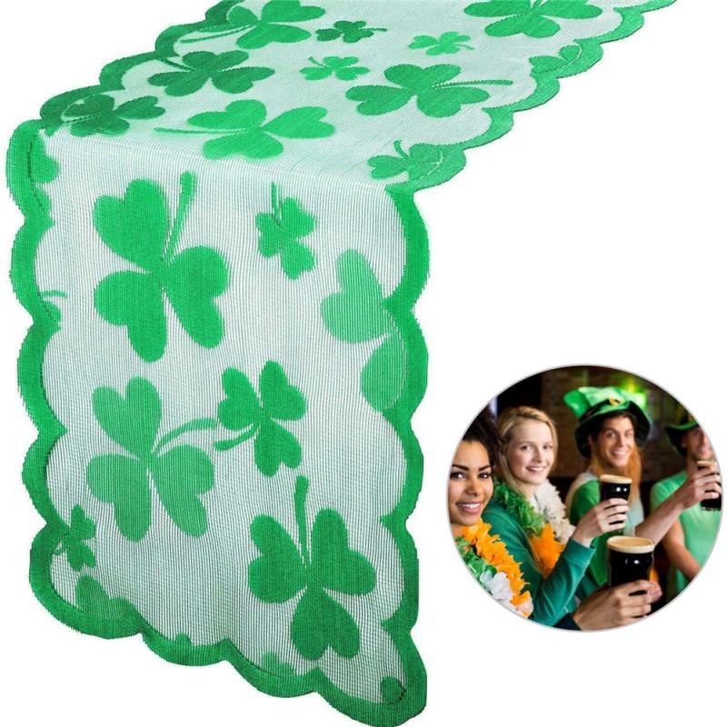 St. Patrick's Day Table Runner Tablecloth Irish Clover Embroidered Tablecloth Topper Dresser Scarf
