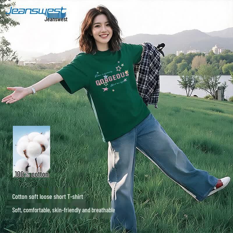 Jeanswest Women s Starry Sky Letter Graphic Cotton Tee M