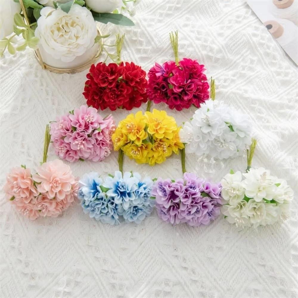 6 Heads Artificial Carnation Bouquet Small Bundle Silk Simulation Flowers Realistic DIY Floral Materials Flower Bouquet