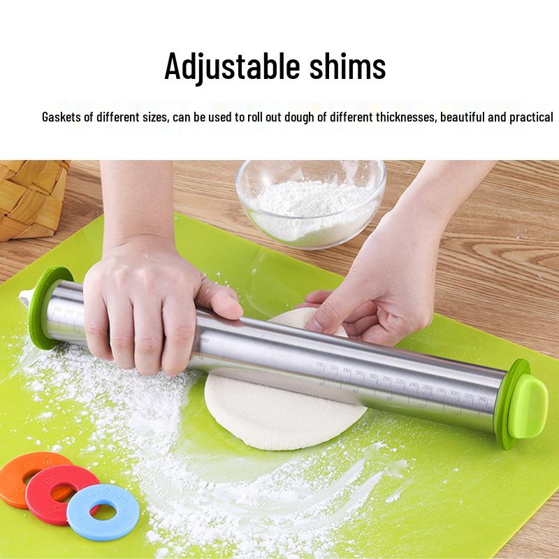 Adjustable Beech Wood Rolling Pin with Thickness Scale – Non-Stick Dough Kneading Baking Tool
